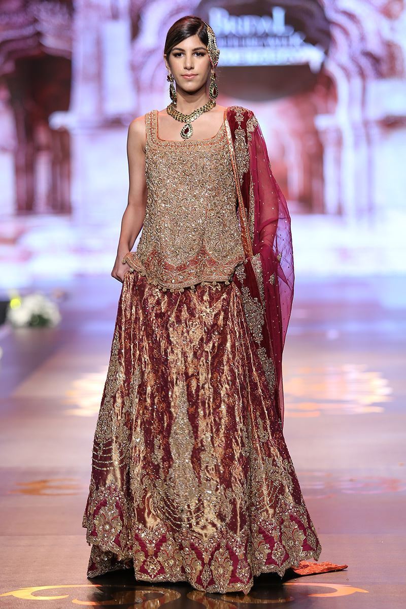 Pakistani Rust & Plum Embellished Net Bridal Lehenga (3-Piece) - Image 1