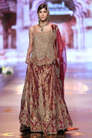 Pakistani Rust & Plum Embellished Net Bridal Lehenga (3-Piece) - Image 2