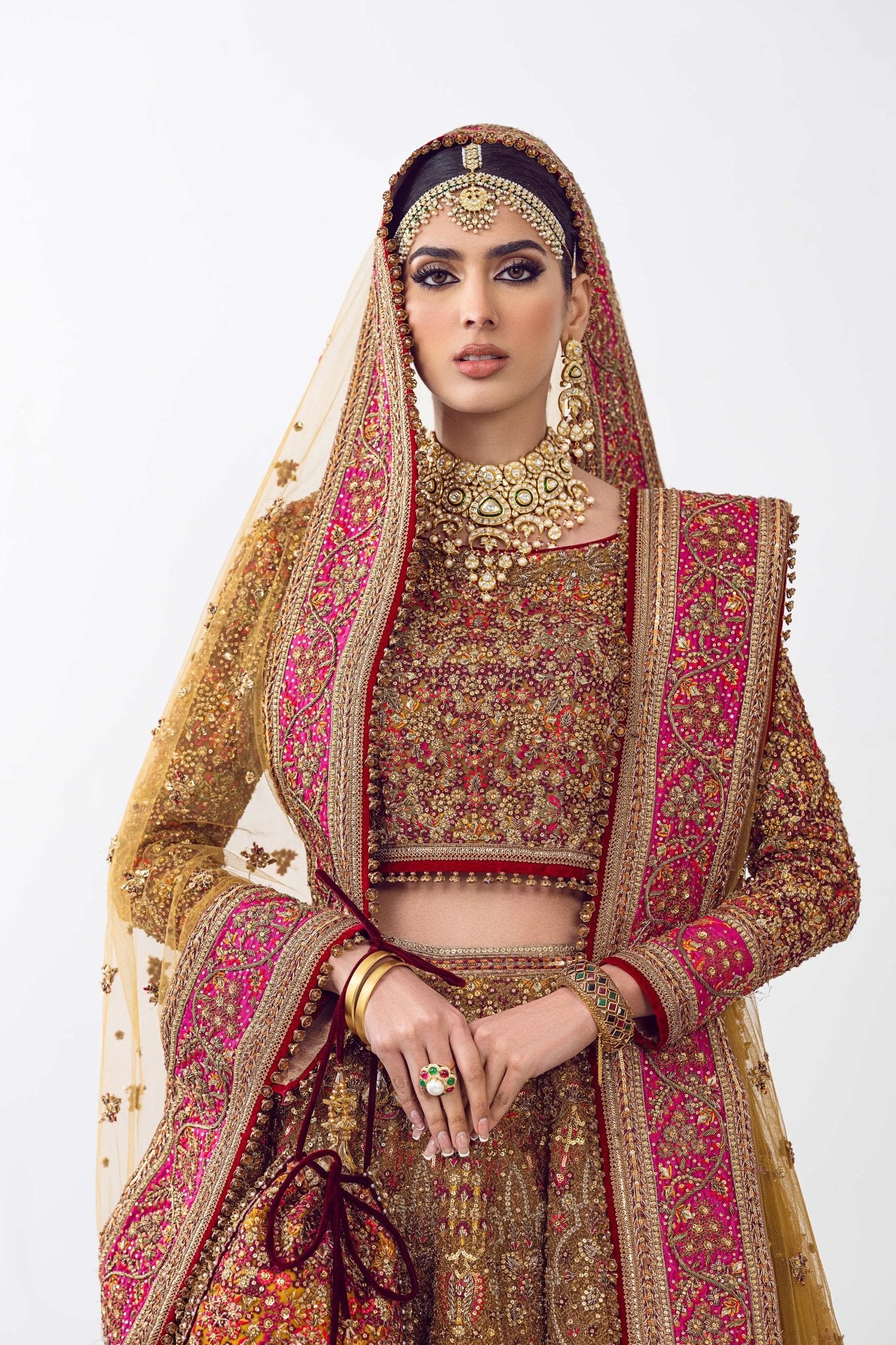 Pakistani Rust Embroidered Net Lehenga Set (3-Piece) - Image 3