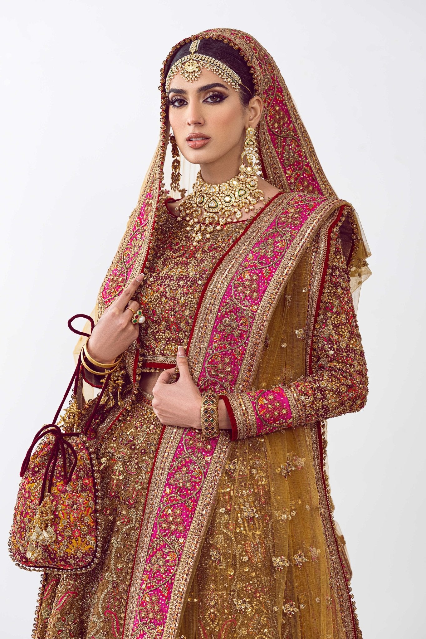 Pakistani Rust Embroidered Net Lehenga Set (3-Piece) - Image 4