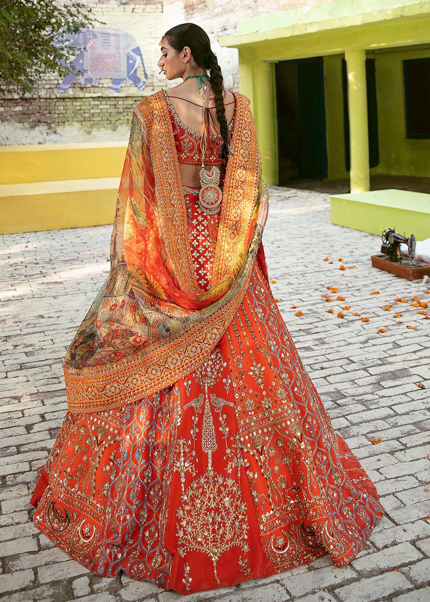 Tangerine Rust Embellished Silk Blend Lehenga (3-Piece) - Image 2