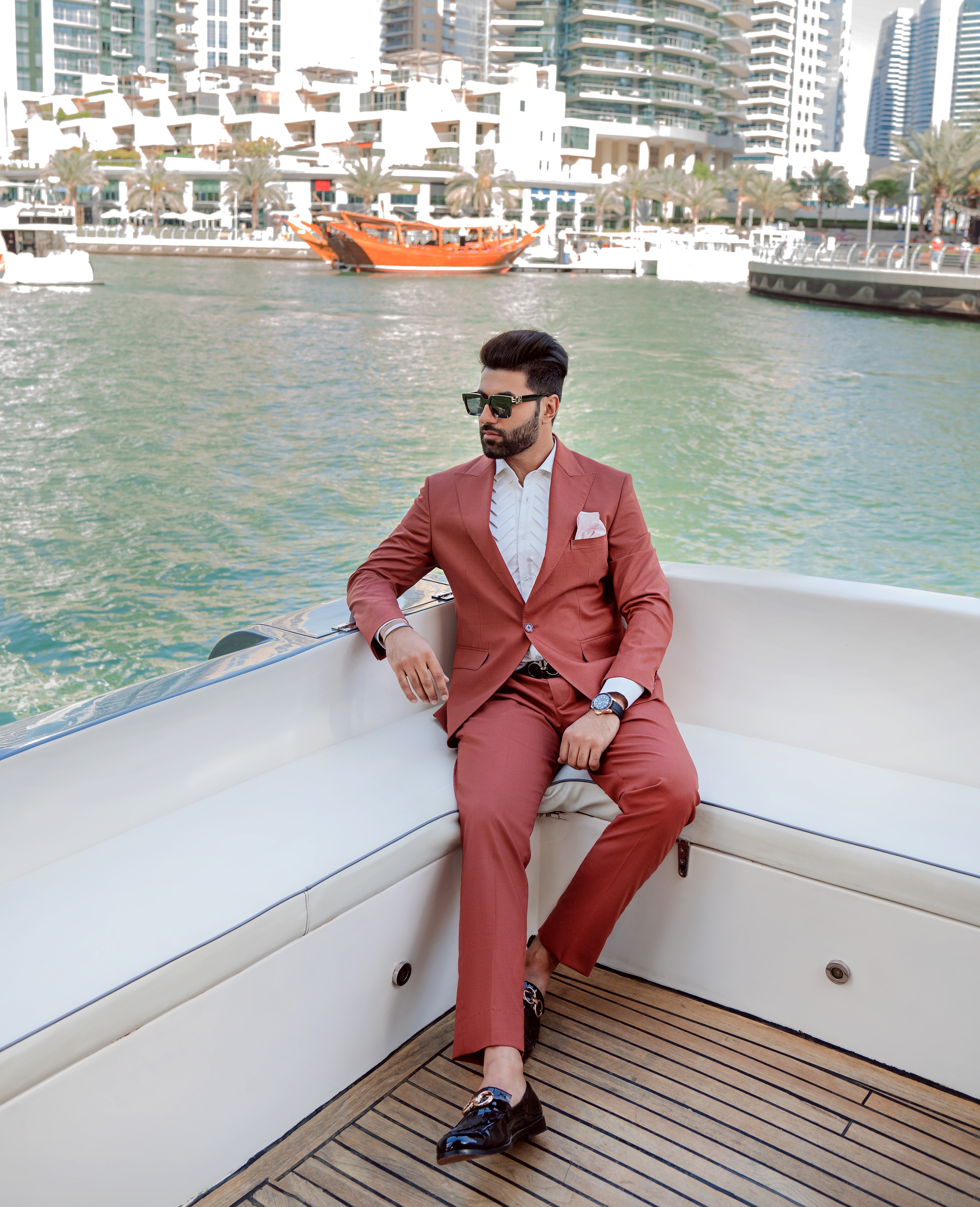 Rust Cashmere Wool Peak Lapel 2-Piece Suit - Image 4