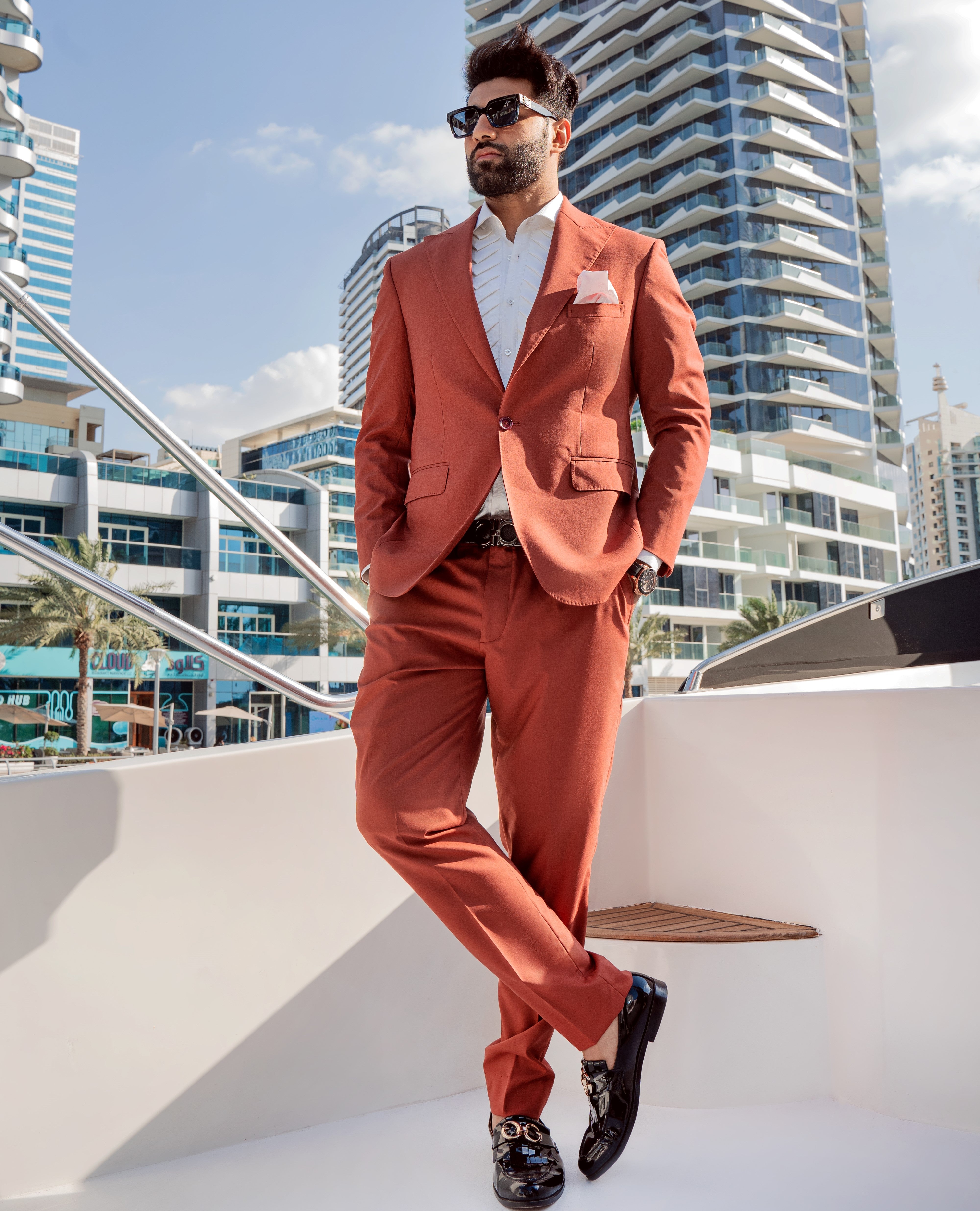 Rust Cashmere Wool Peak Lapel 2-Piece Suit - Image 5