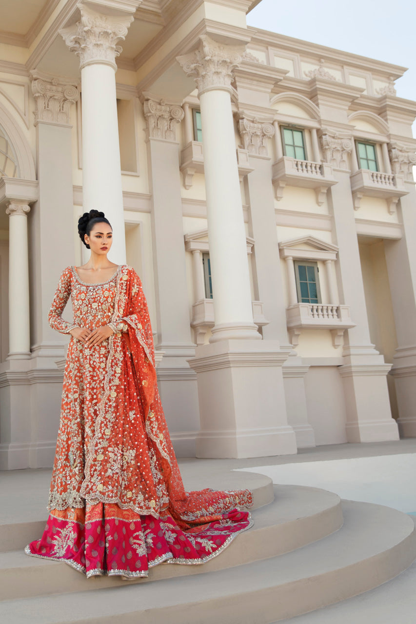 Pakistani Rust Zardozi Cotton Net Pishwas (3-Piece) - Image 1