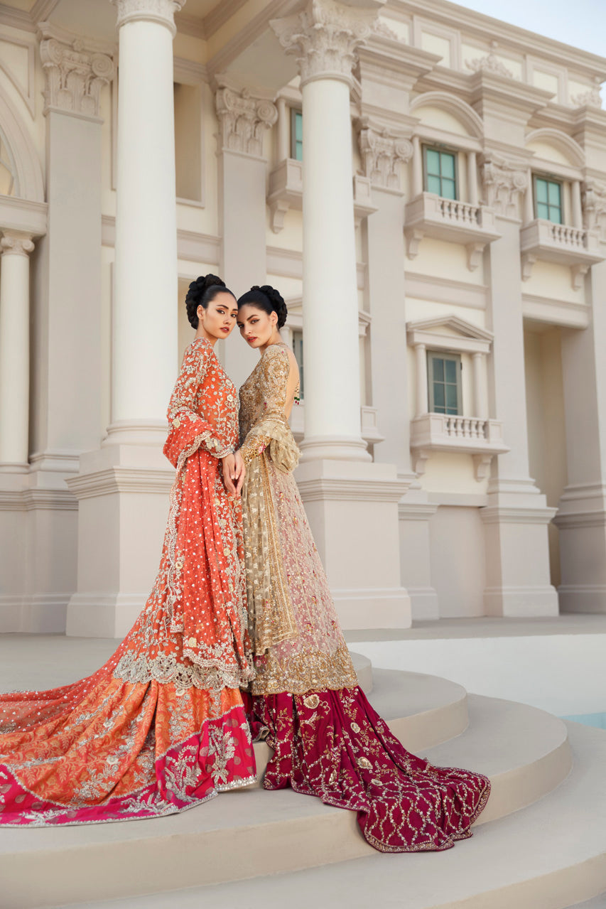 Pakistani Rust Zardozi Cotton Net Pishwas (3-Piece) - Image 3