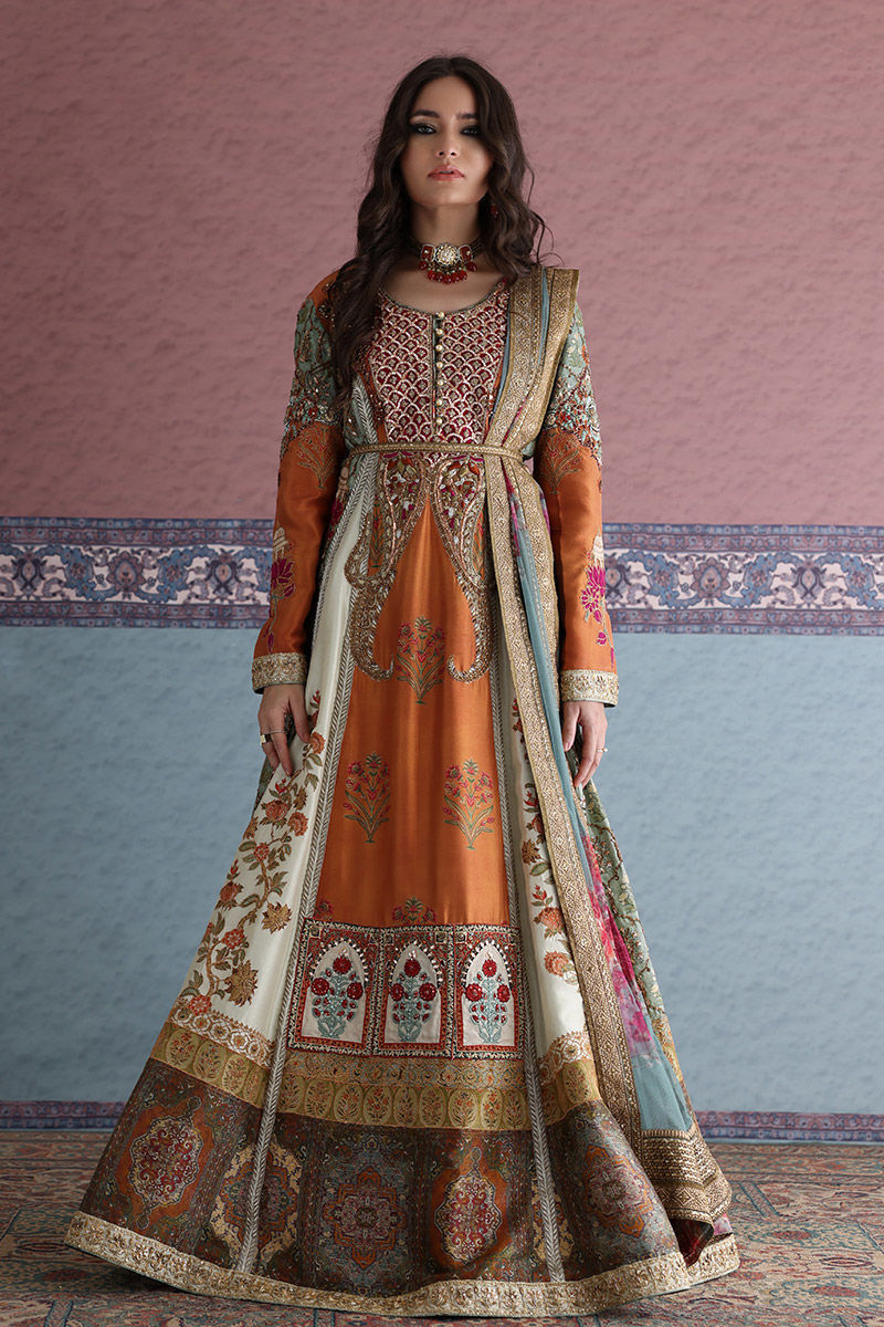 Rust Multi-Toned Zardozi Raw Silk Pishwas (2-Piece) - Image 1