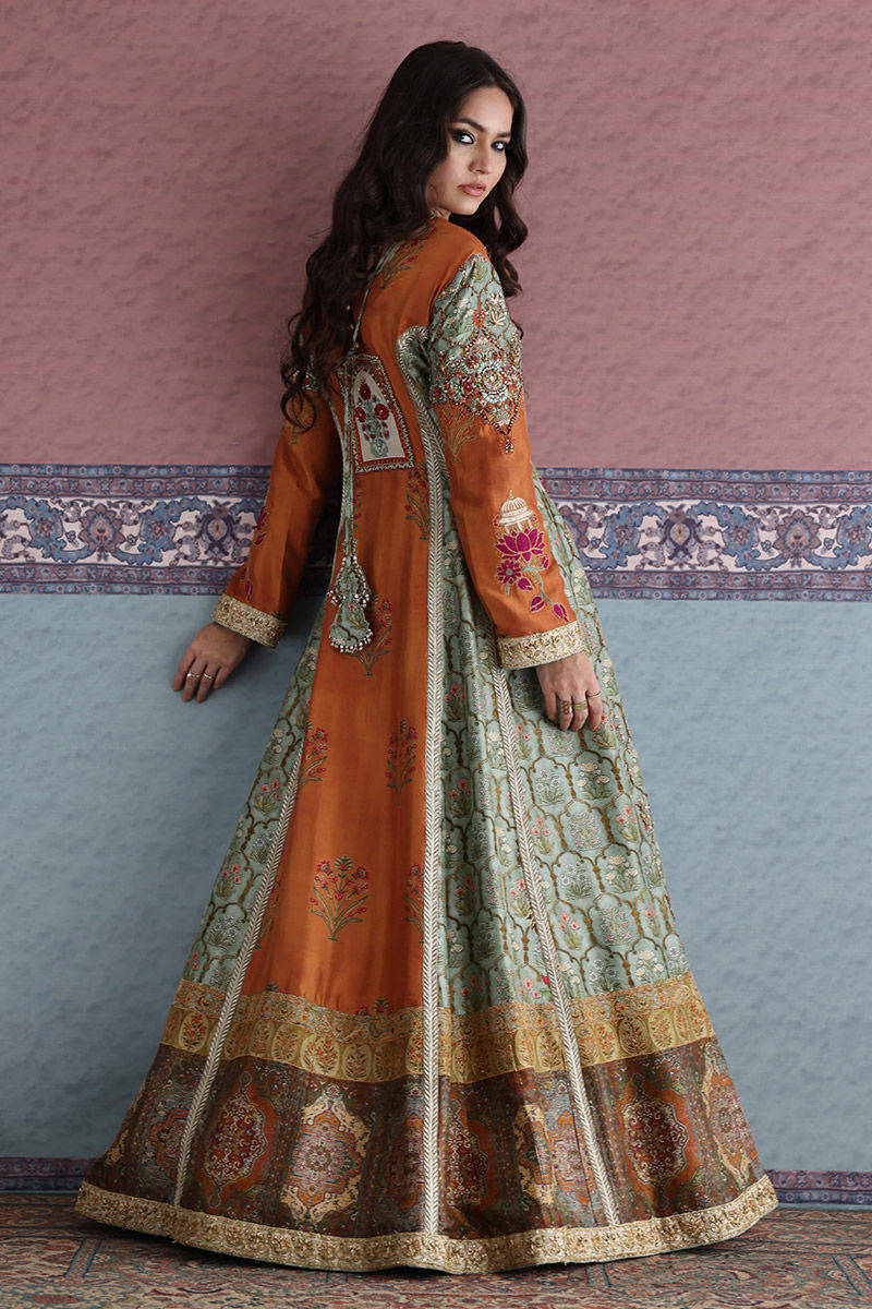 Rust Multi-Toned Zardozi Raw Silk Pishwas (2-Piece) - Image 2
