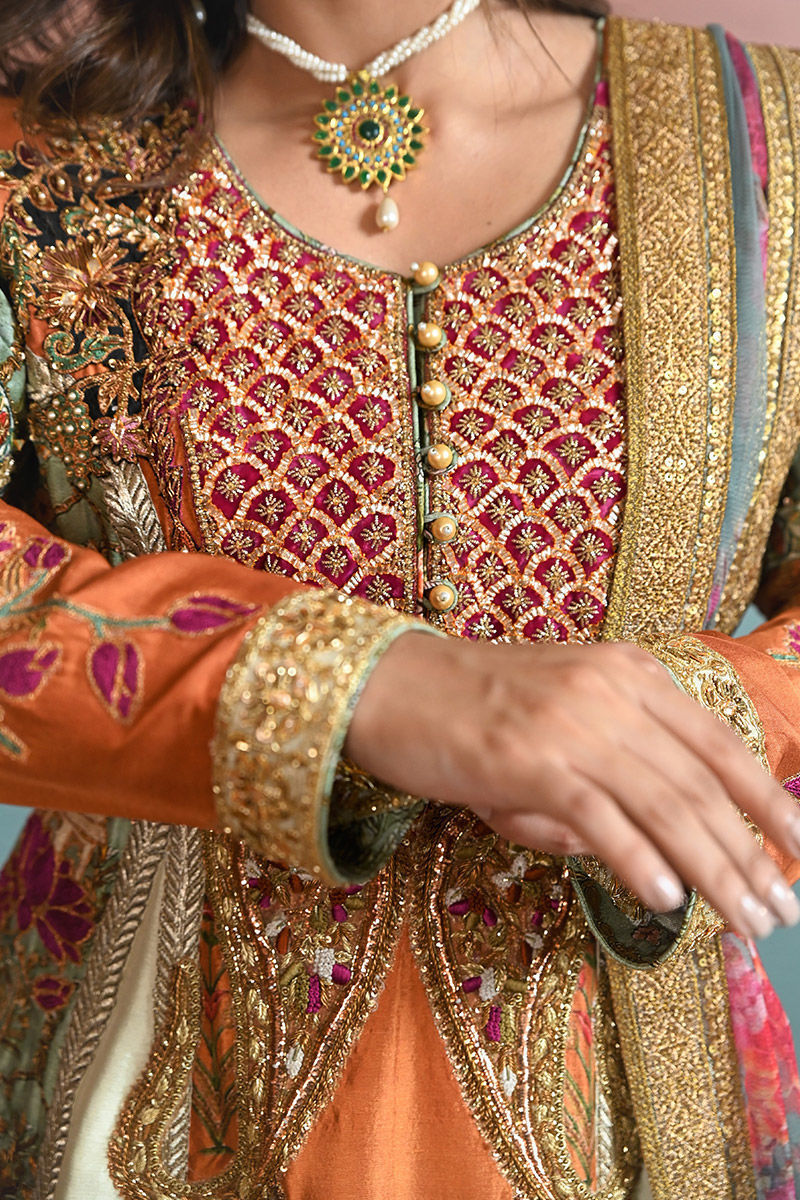 Rust Multi-Toned Zardozi Raw Silk Pishwas (2-Piece) - Image 3