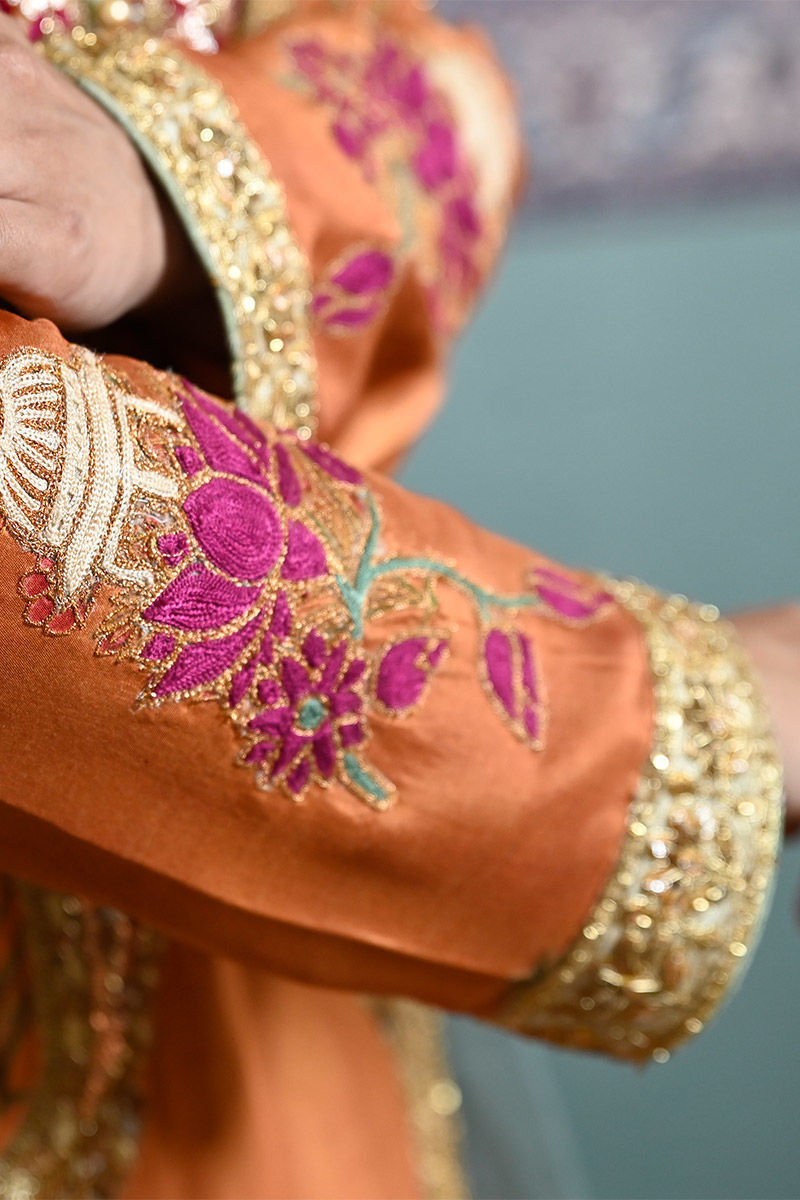 Rust Multi-Toned Zardozi Raw Silk Pishwas (2-Piece) - Image 5