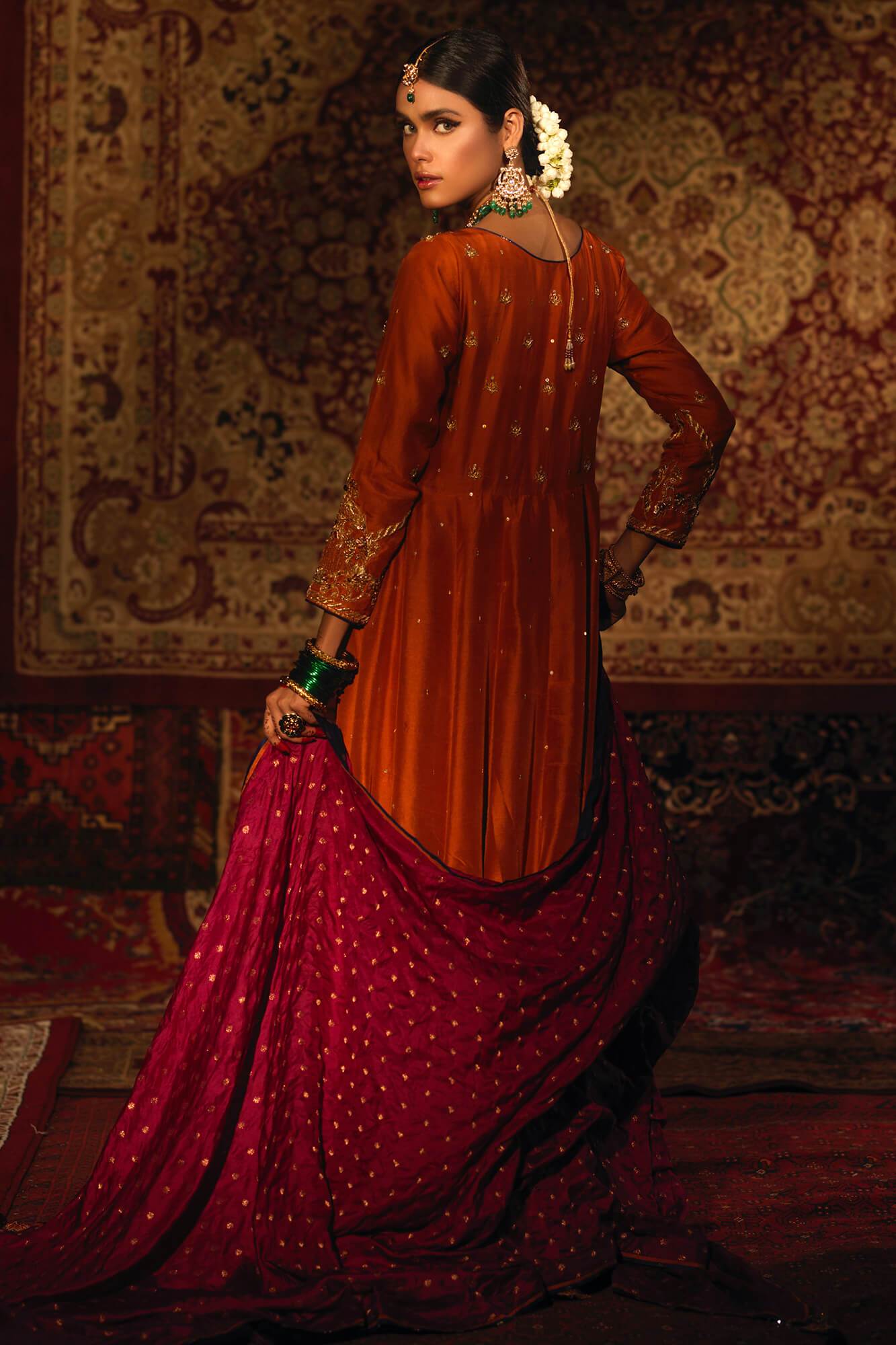 Rust Zardozi PK Raw Silk Pishwas (3-Piece) - Image 1