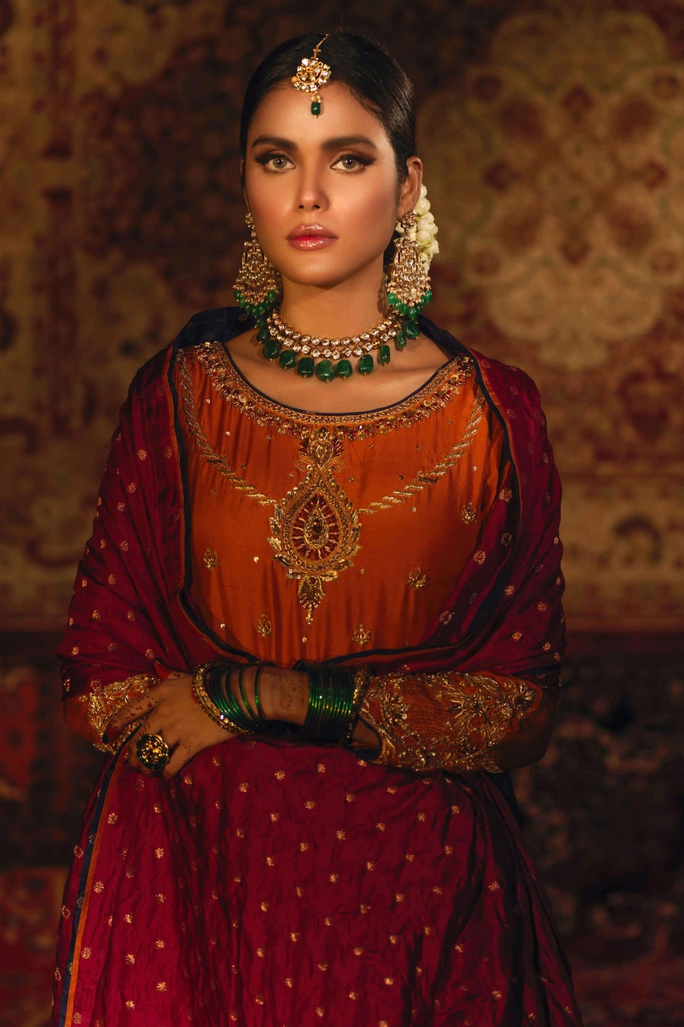 Rust Zardozi PK Raw Silk Pishwas (3-Piece) - Image 5