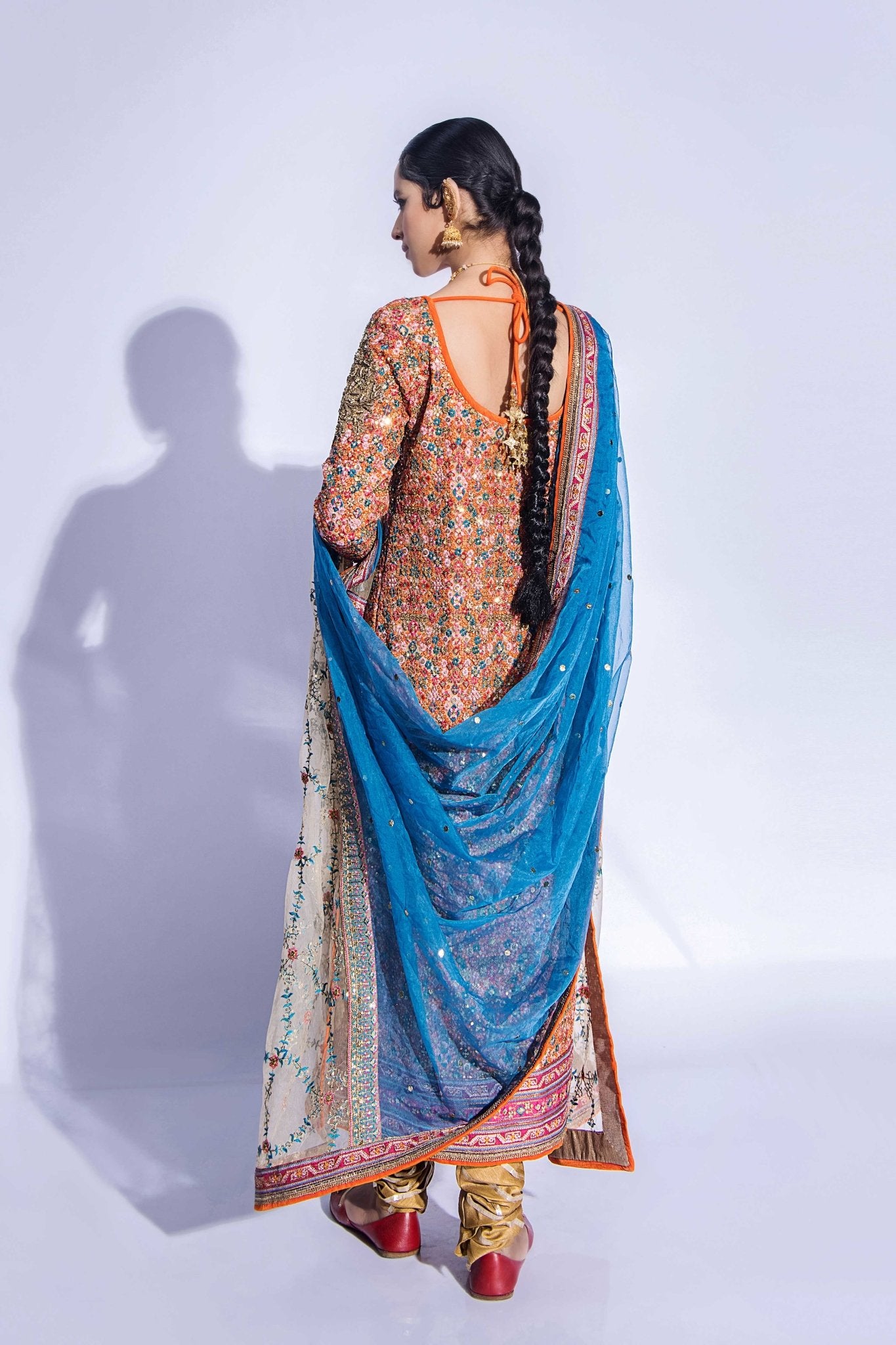 Rust Zardozi Net Long Shirt (3-Piece) - Image 10