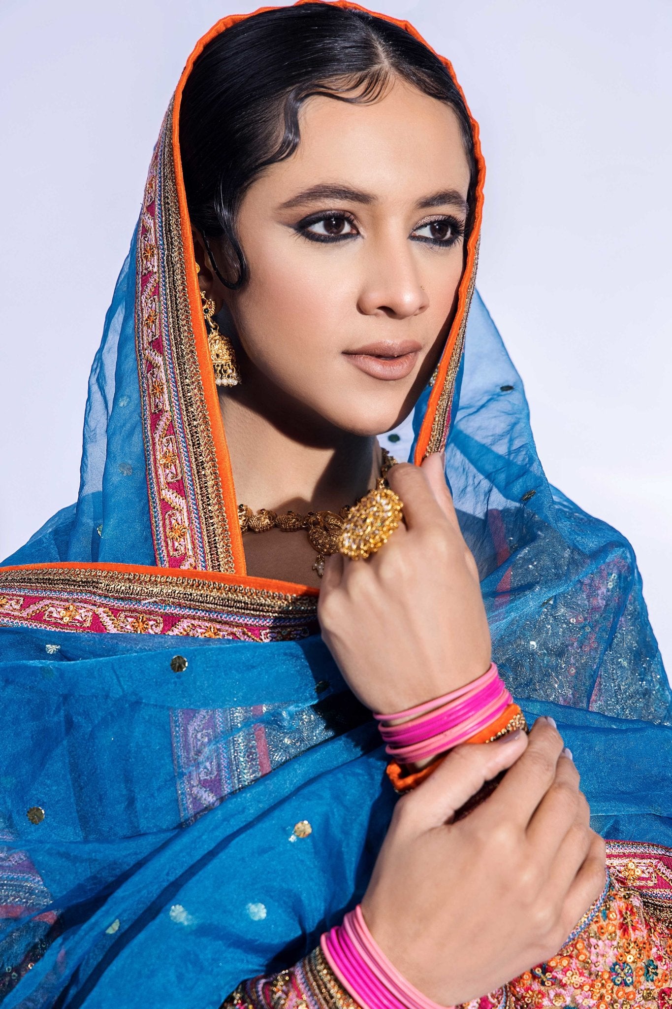 Rust Zardozi Net Long Shirt (3-Piece) - Image 7