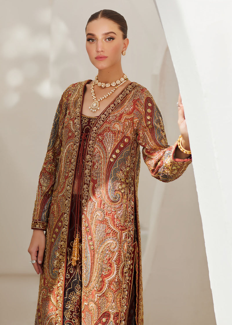 Rust Embellished Raw Silk & Organza Jacket Set (4-Piece) - Image 2