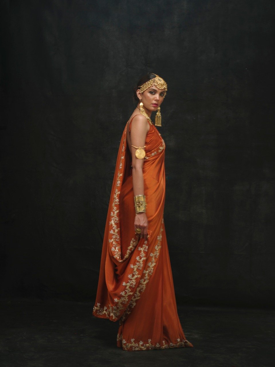 Indian Rust Gota Zardozi Pure Silk Saree (2-Piece) - Image 2