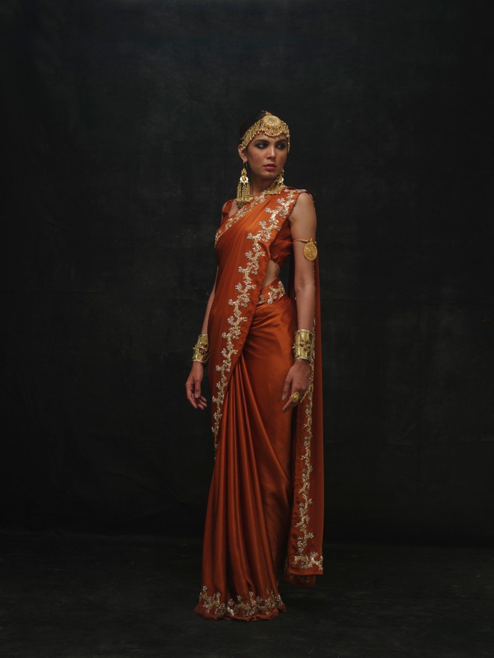 Indian Rust Gota Zardozi Pure Silk Saree (2-Piece) - Image 4