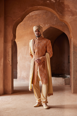 Rust Matka Silk Embroidered Sherwani (3-Piece) - Image 2