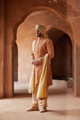 Rust Matka Silk Embroidered Sherwani (3-Piece) - Image 3