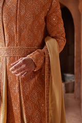 Rust Matka Silk Embroidered Sherwani (3-Piece) - Image 4