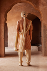 Rust Matka Silk Embroidered Sherwani (3-Piece) - Image 5