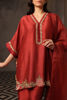 Rust Hand-Embellished Silk Kaftan Set (3-Piece) - Image 7