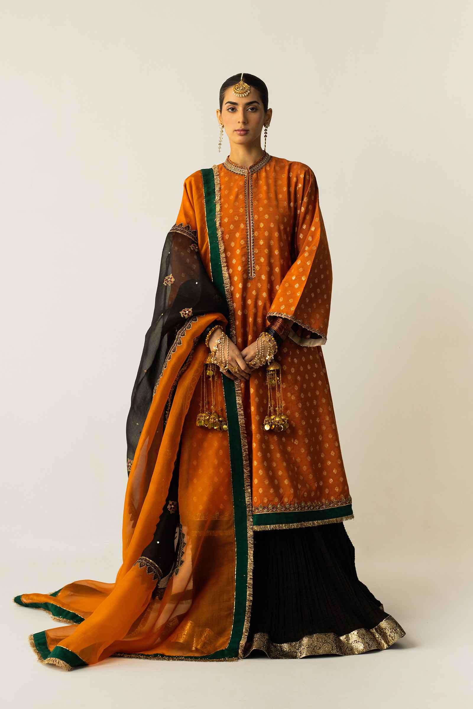 Rust & Black Zari Jacquard Lehenga (3-Piece) - Image 1