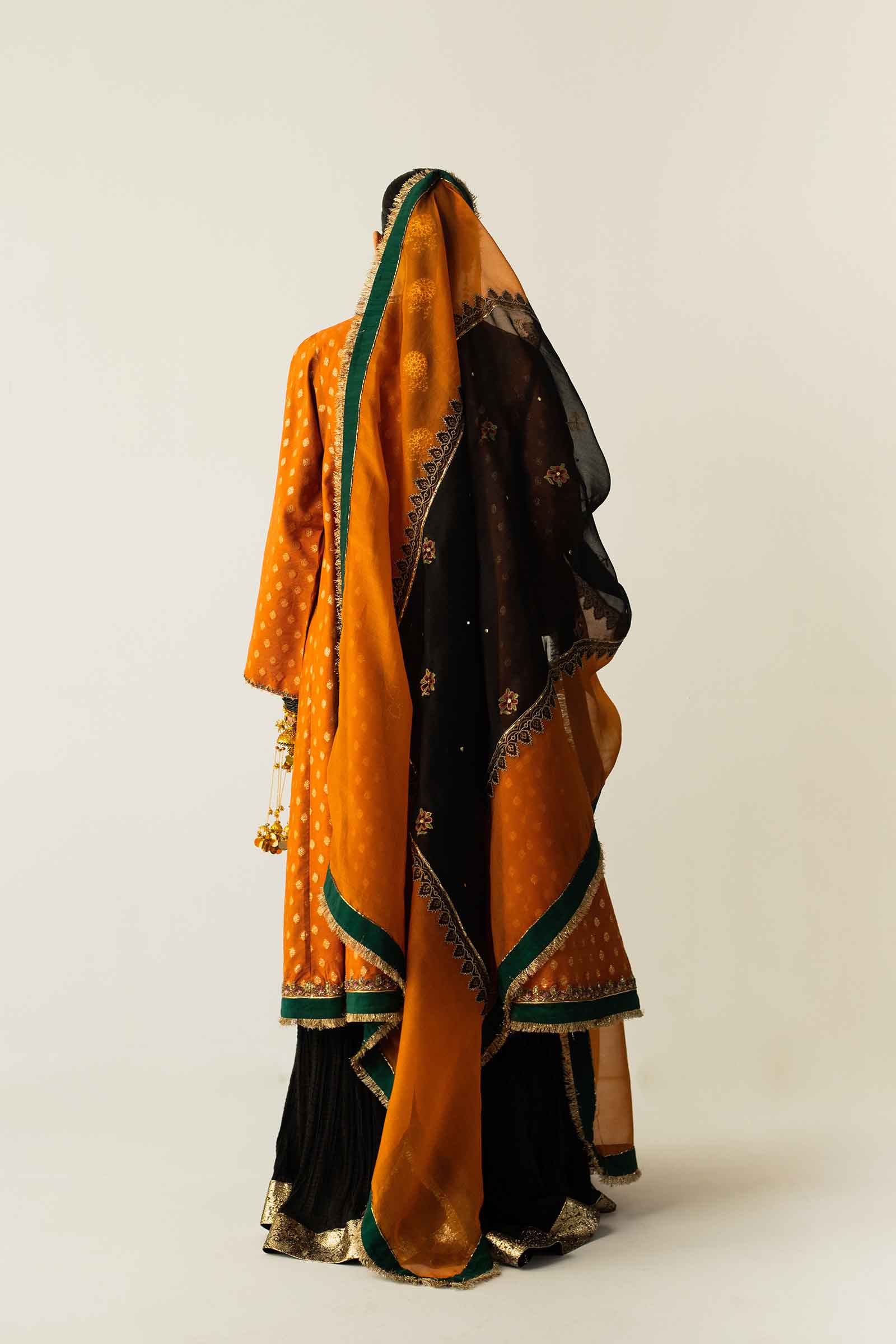 Rust & Black Zari Jacquard Lehenga (3-Piece) - Image 11