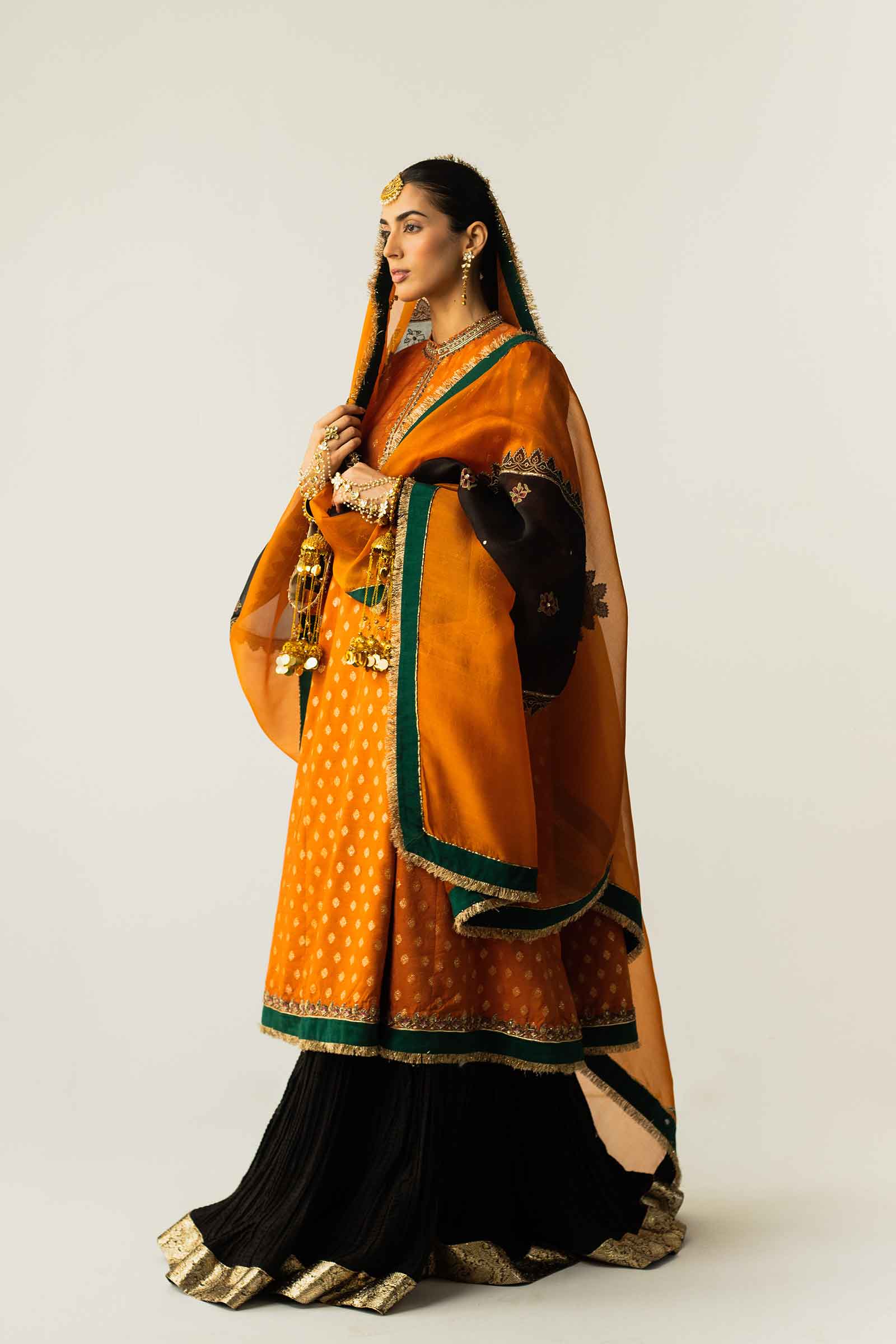 Rust & Black Zari Jacquard Lehenga (3-Piece) - Image 3