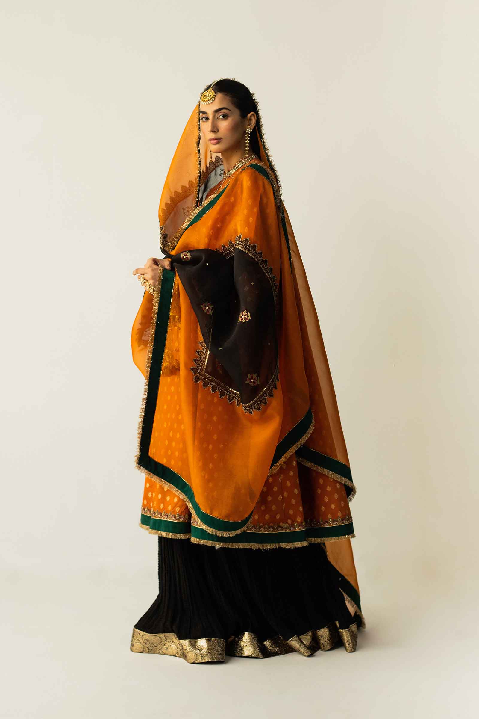 Rust & Black Zari Jacquard Lehenga (3-Piece) - Image 4