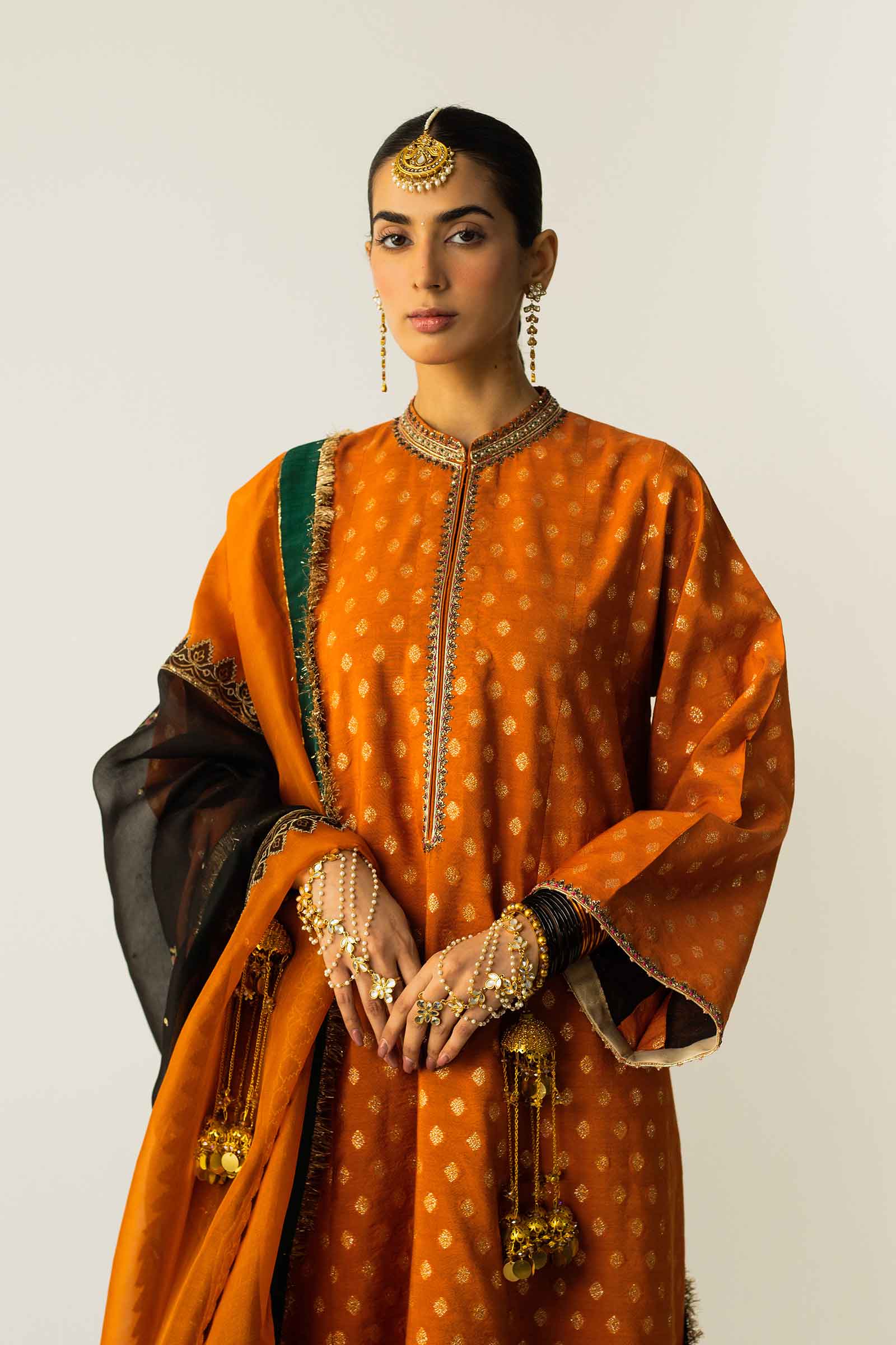 Rust & Black Zari Jacquard Lehenga (3-Piece) - Image 5