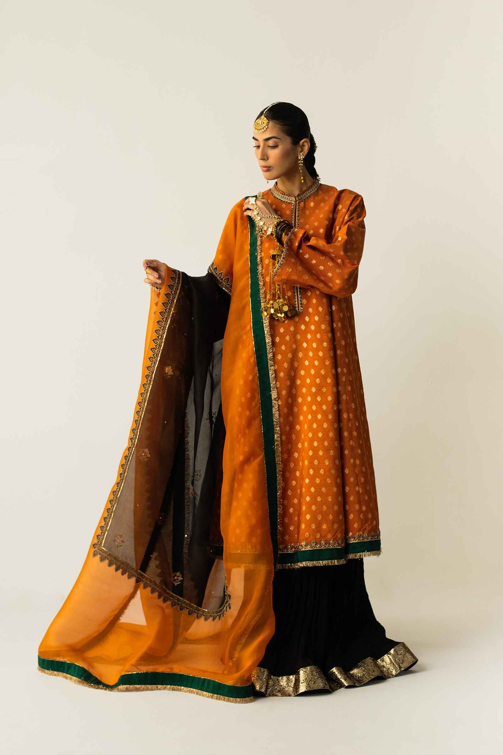 Rust & Black Zari Jacquard Lehenga (3-Piece) - Image 9