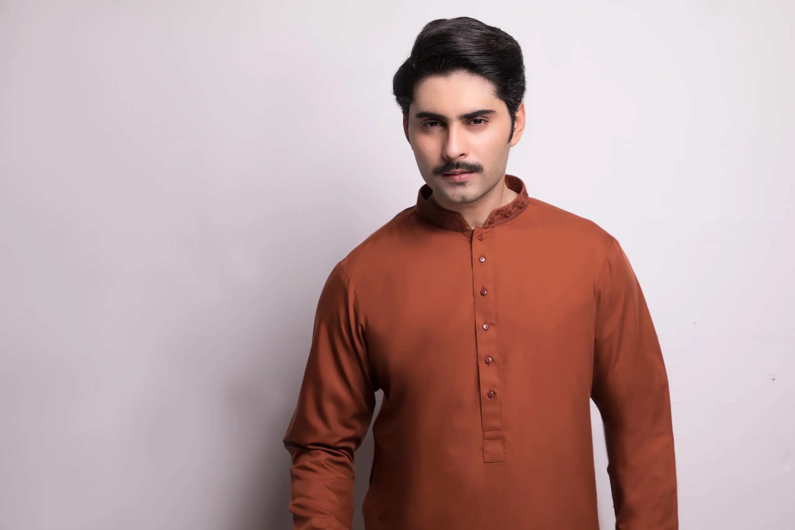 Rust Embroidered Cotton Kurta (2-Piece) - Image 2