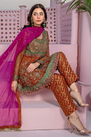 Rust Zardozi Net Peplum Dress (3-Piece) - Image 3