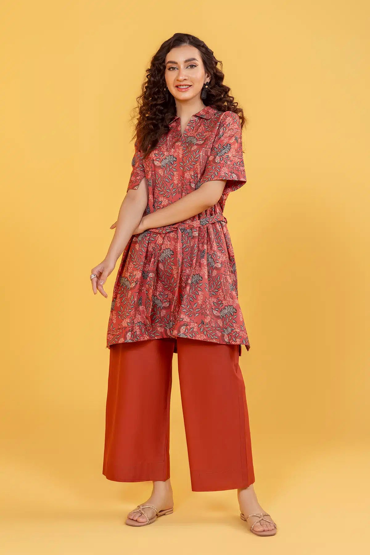 Rust Digital Printed Lawn Salwar Kameez (2-Piece) - Image 1