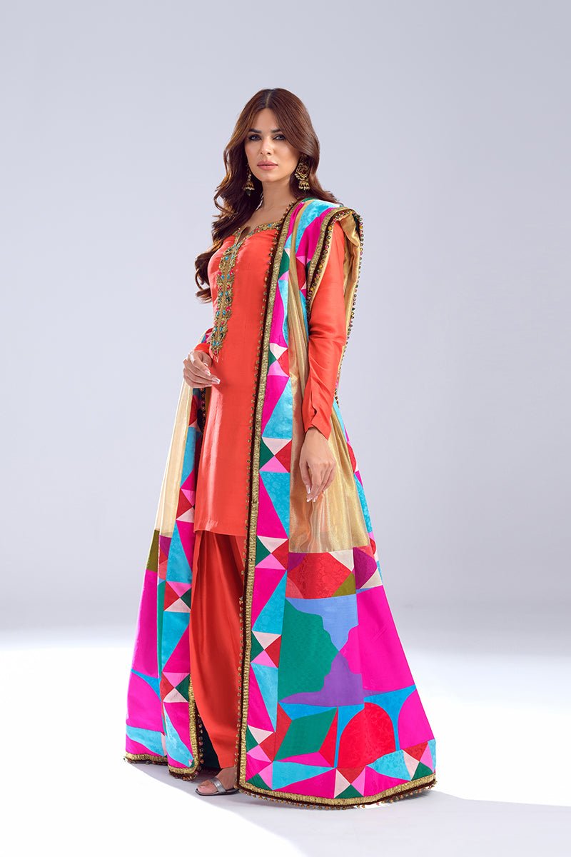 Rust Zardozi Raw Silk Salwar Kameez (3-Piece) - Image 4
