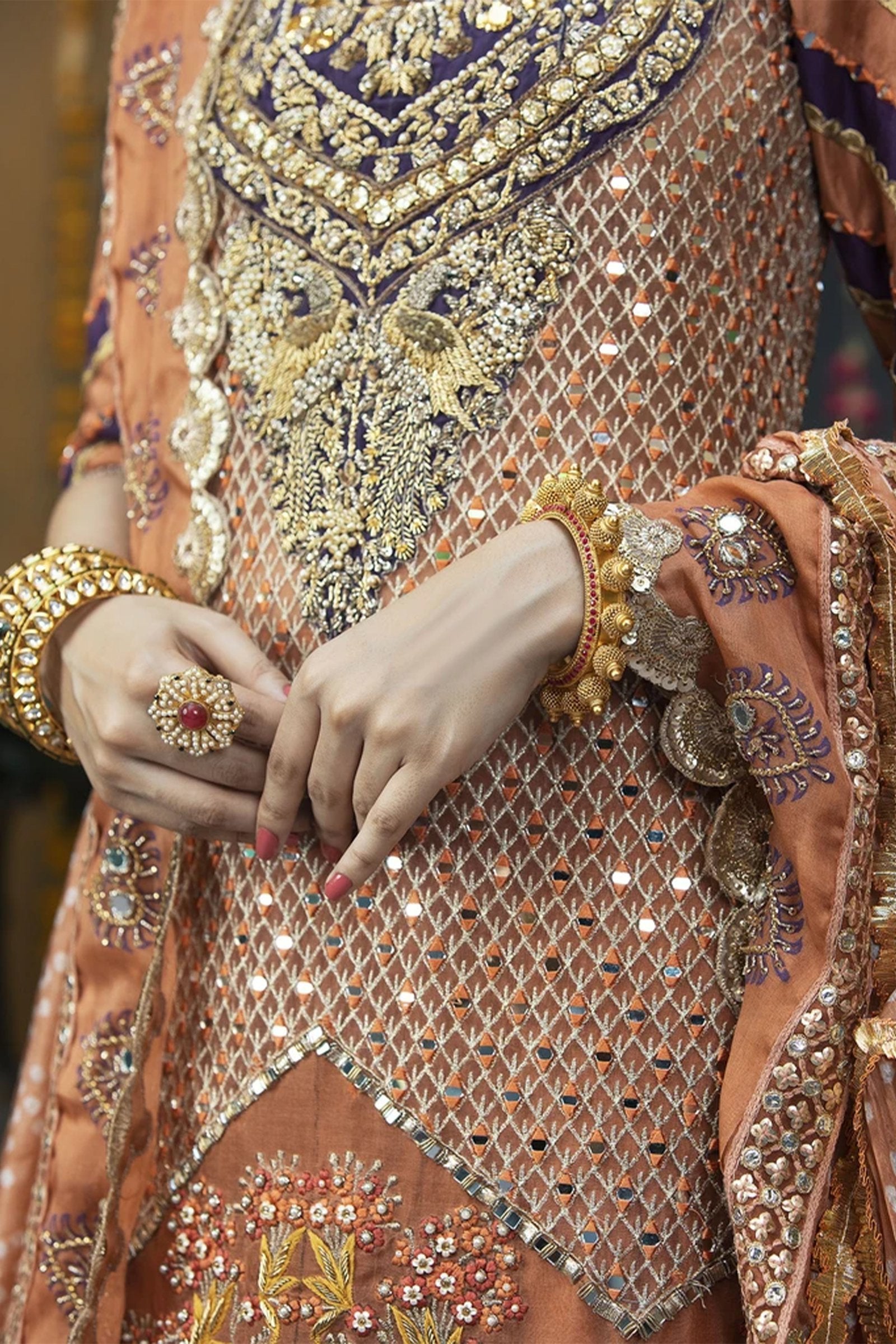 Rust Mirror & Mokaish Silk-Blend Salwar Kameez (3-Piece) - Image 5