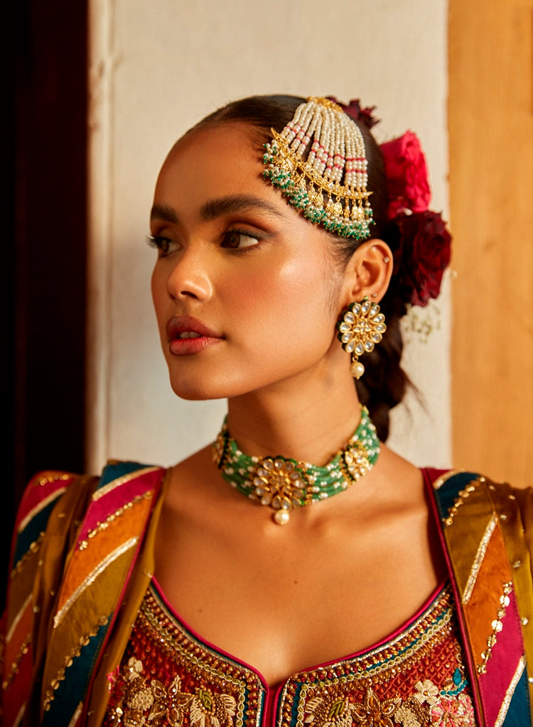 Pakistani Rust Gota Embroidered Silk Salwar Kameez (3-Piece) - Image 4