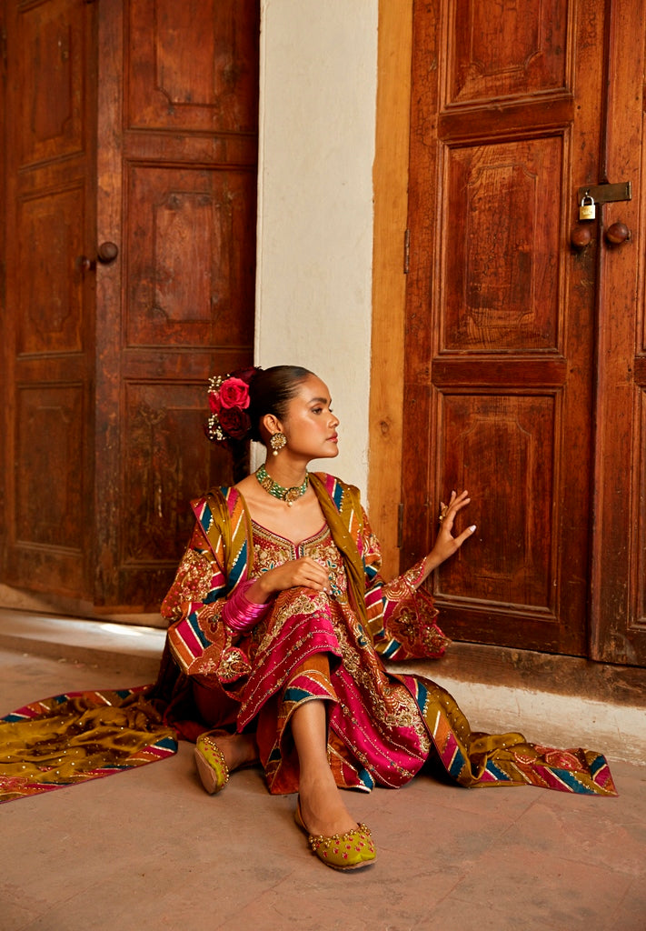 Pakistani Rust Gota Embroidered Silk Salwar Kameez (3-Piece) - Image 5