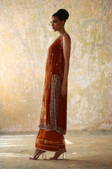 Pakistani Rust Embellished Velvet & Silk Salwar Kameez (2-Piece) - Image 5