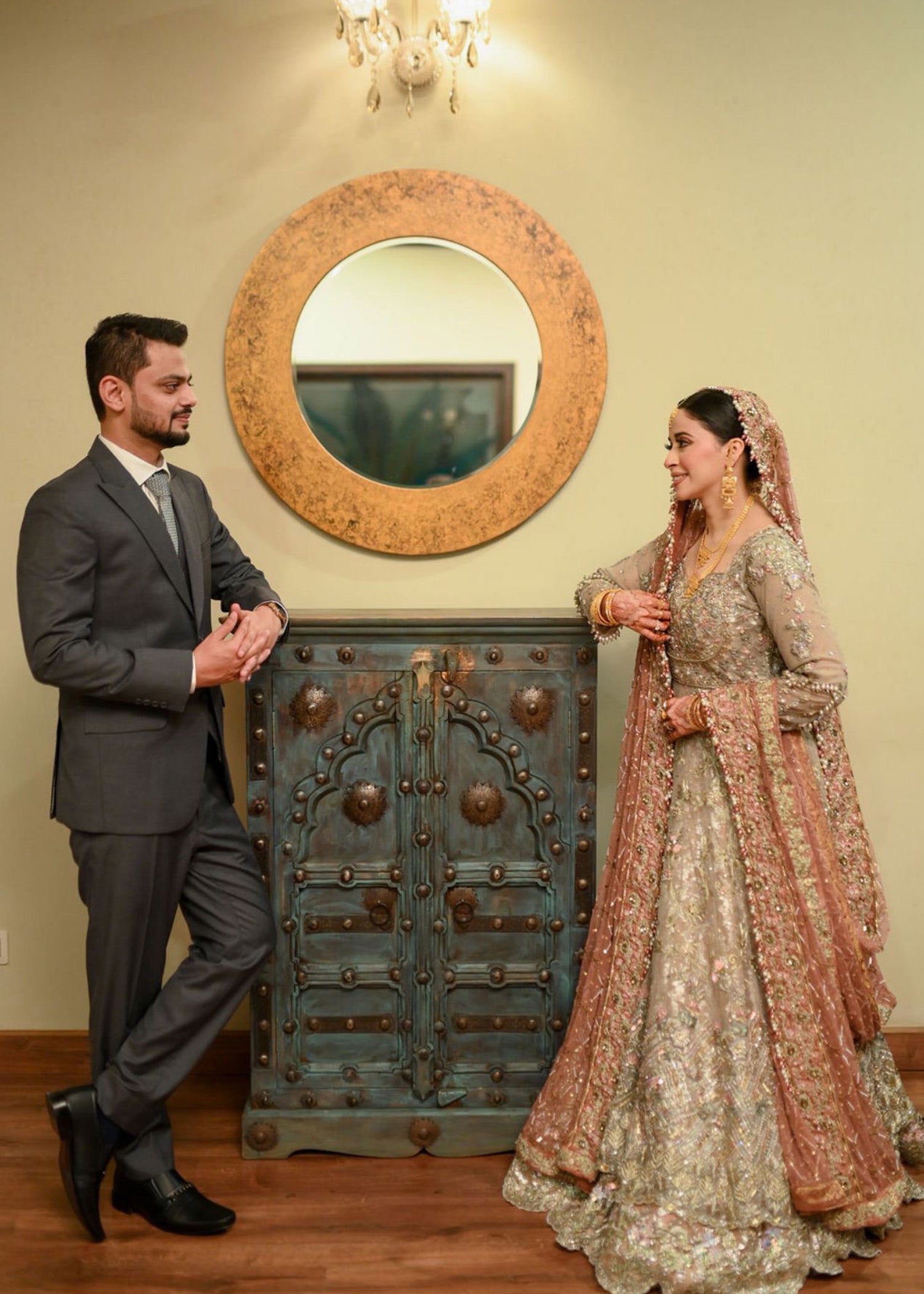 Dusty Sage Embroidered Net Bridal Lehenga (3-Piece) - Image 4