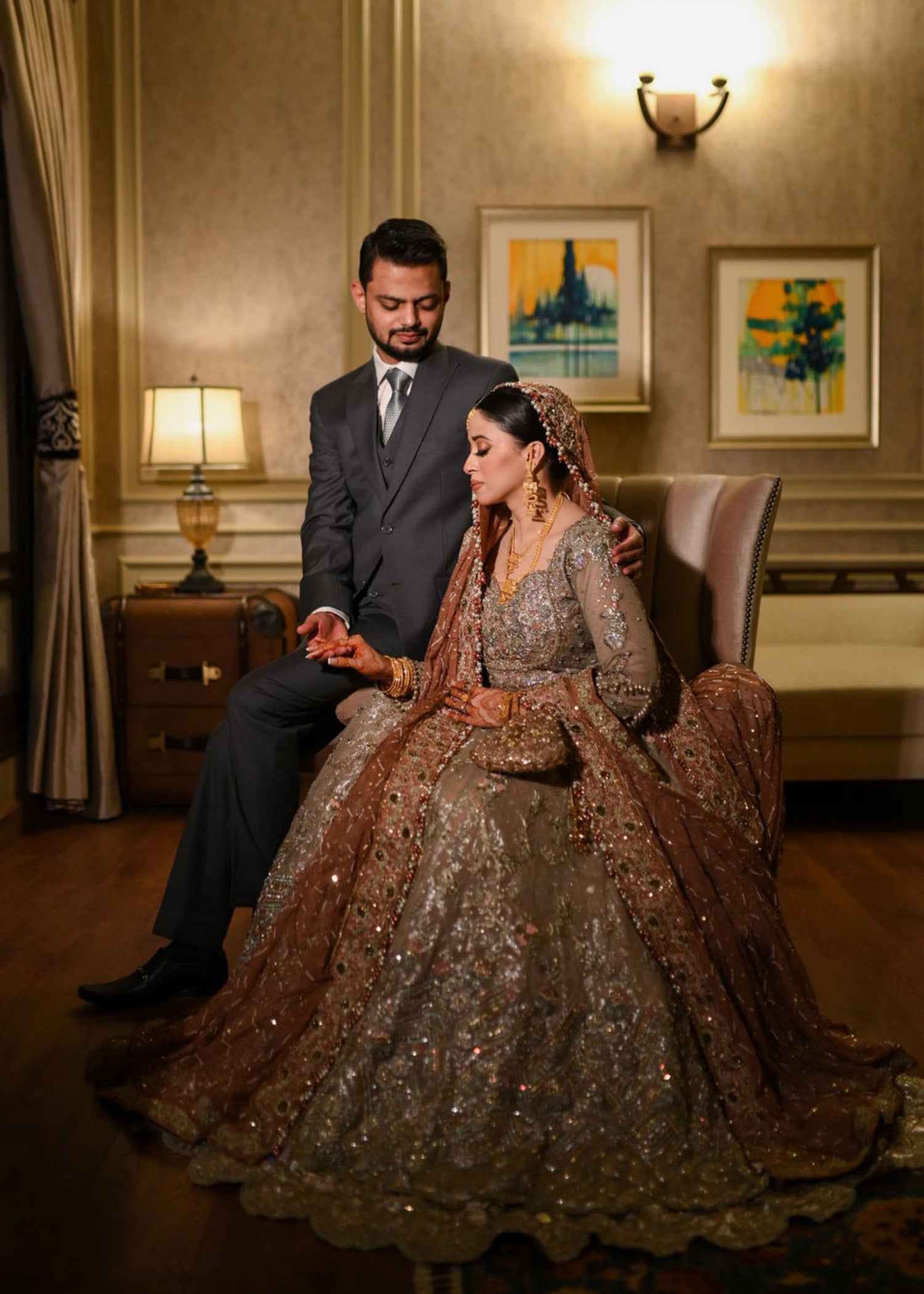 Dusty Sage Embroidered Net Bridal Lehenga (3-Piece) - Image 5