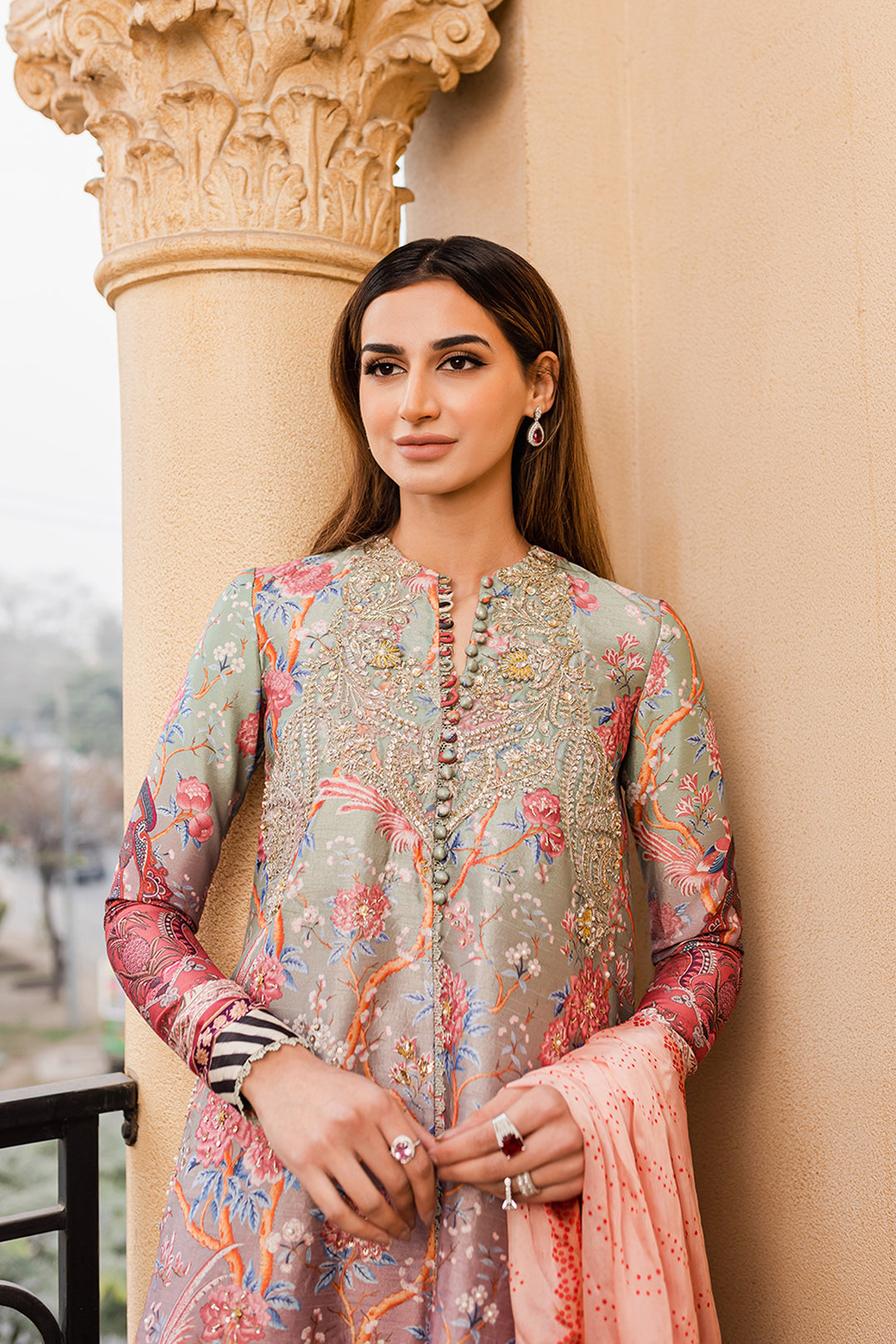 Pakistani Pastel Sage Embroidered Lawn Salwar Kameez (3-Piece) - Image 2