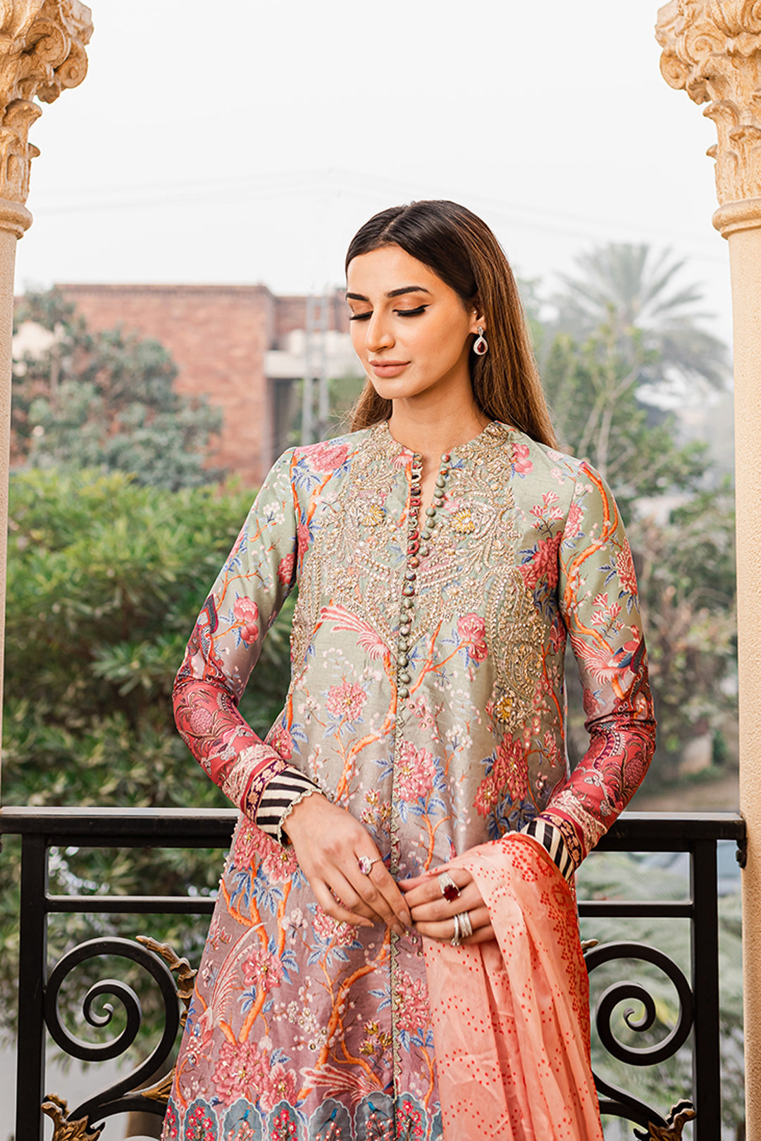 Pakistani Pastel Sage Embroidered Lawn Salwar Kameez (3-Piece) - Image 3