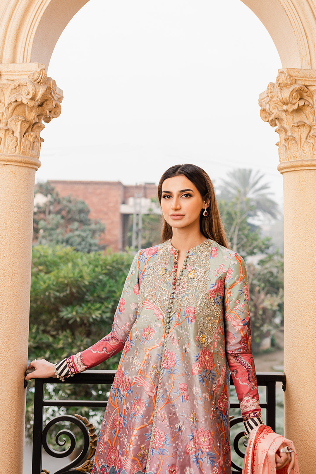 Pakistani Pastel Sage Embroidered Lawn Salwar Kameez (3-Piece) - Image 4