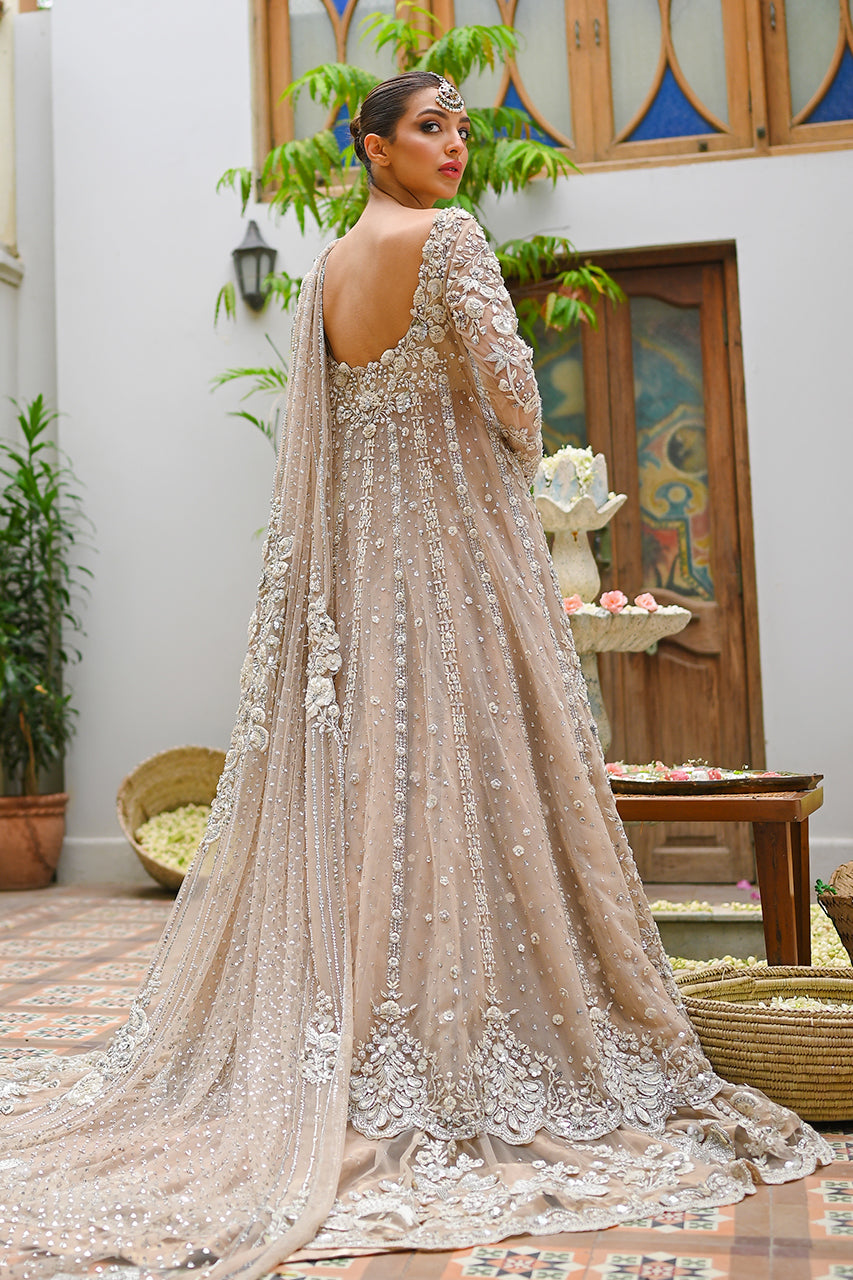 Pakistani Warm Sand Zardozi Net Pishwas Dress (3-Piece) - Image 5