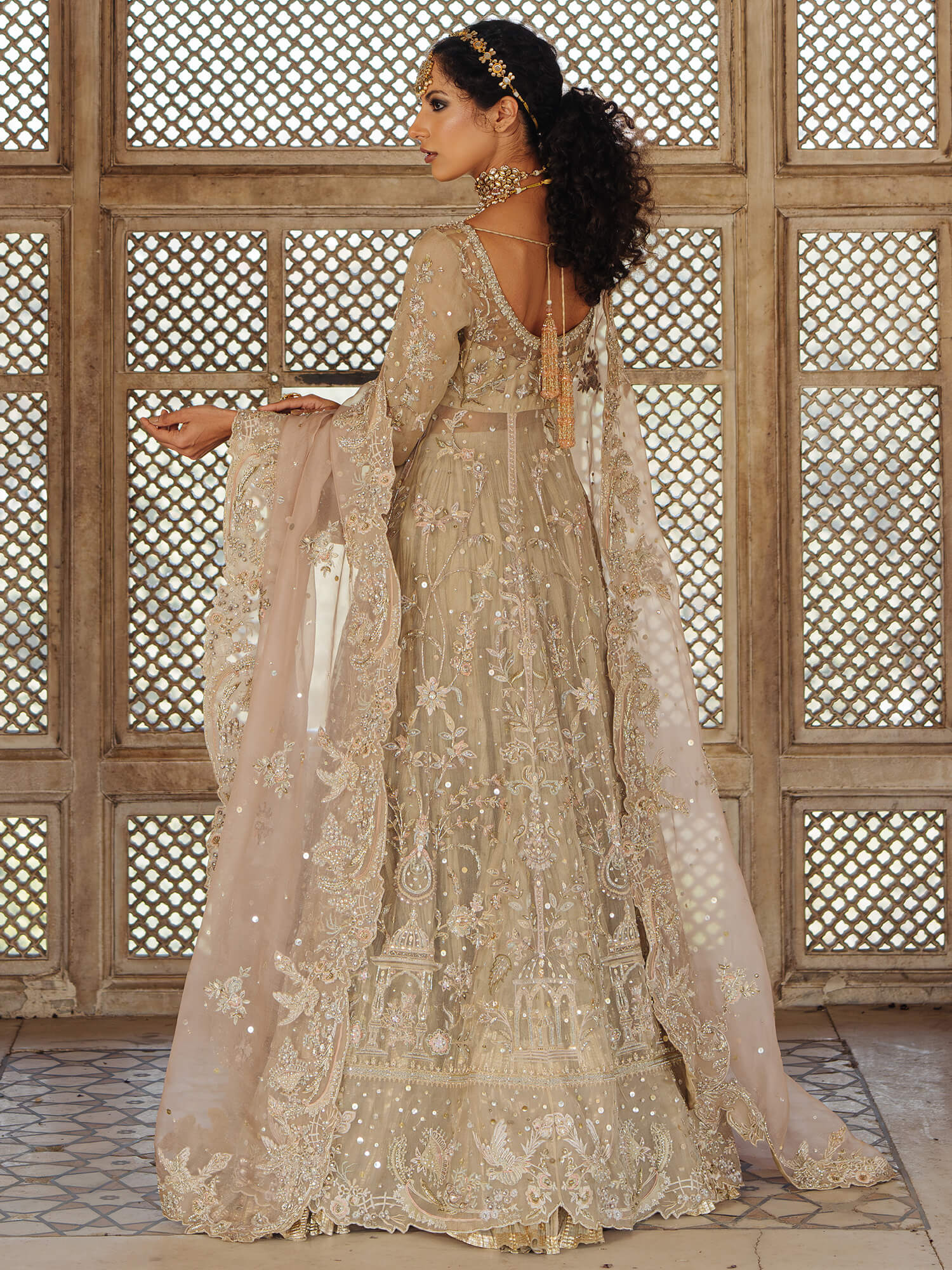 Sand Zardozi & Resham Organza Pishwas (3-Piece) - Image 2