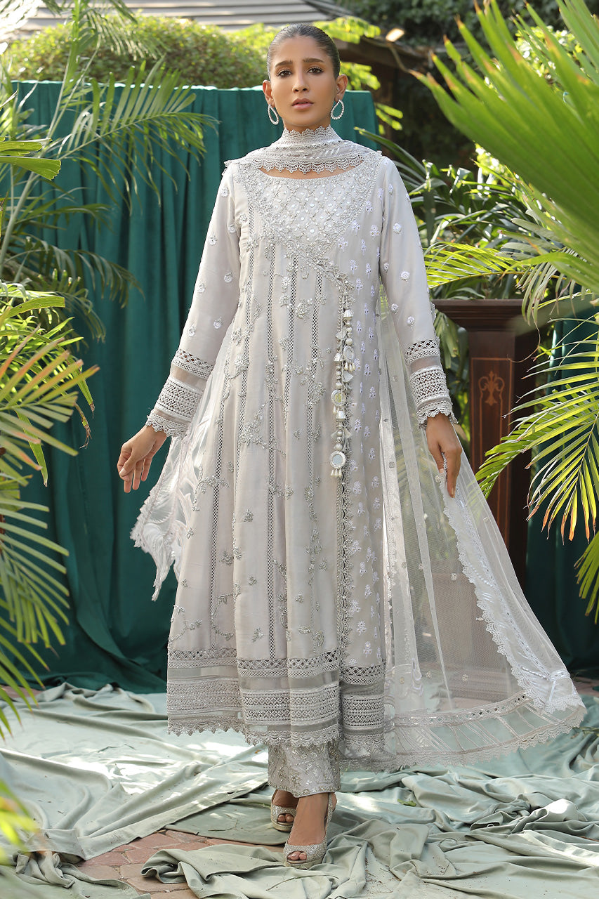 Silver Grey Zardozi Raw Silk Angarkha (3-Piece) - Image 1