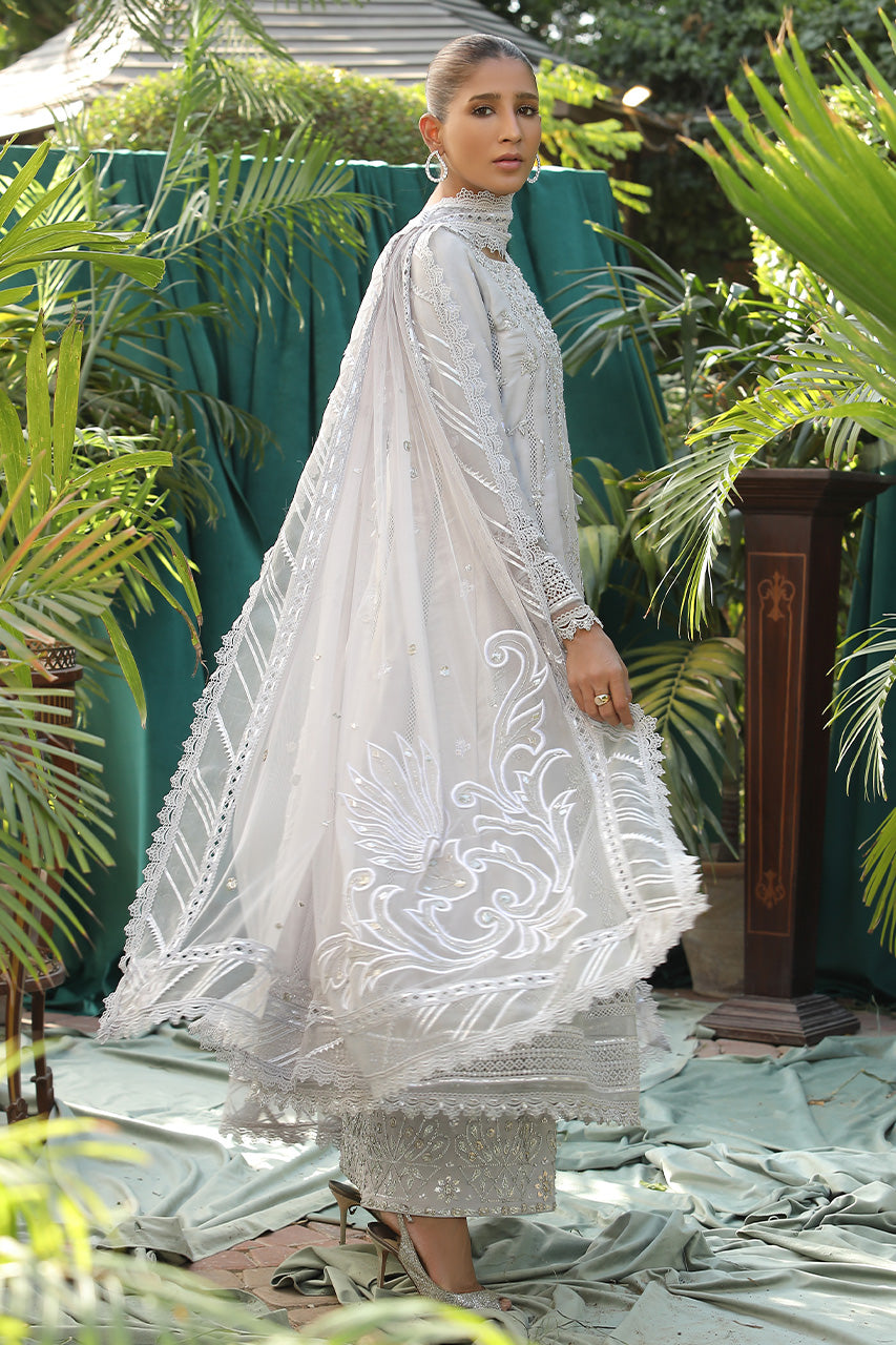 Silver Grey Zardozi Raw Silk Angarkha (3-Piece) - Image 2