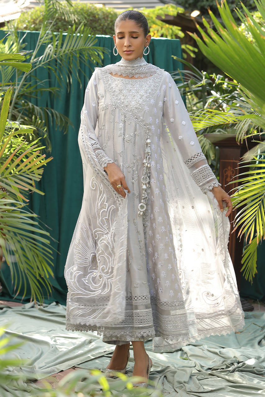 Silver Grey Zardozi Raw Silk Angarkha (3-Piece) - Image 5