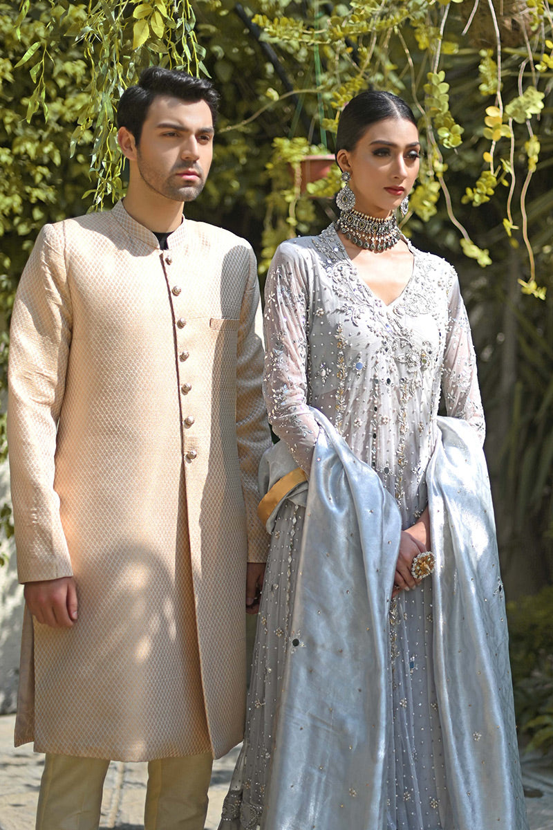 Silver Mirror & Zardozi Net Angrakha (3-Piece) - Image 2